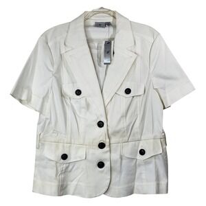 Worthington Womens White Short Sleeve Safari Jacket XL Button Front Utility Flap